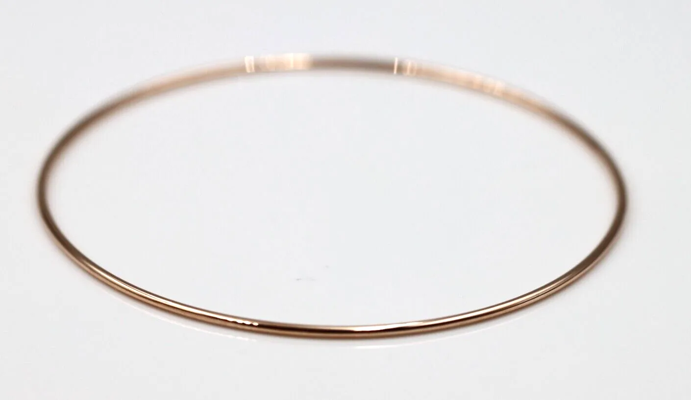 Genuine 9ct 9kt SOLID Yellow, Rose or White Gold Thin 1.3mm GOLF bangle 60mm inside diameter