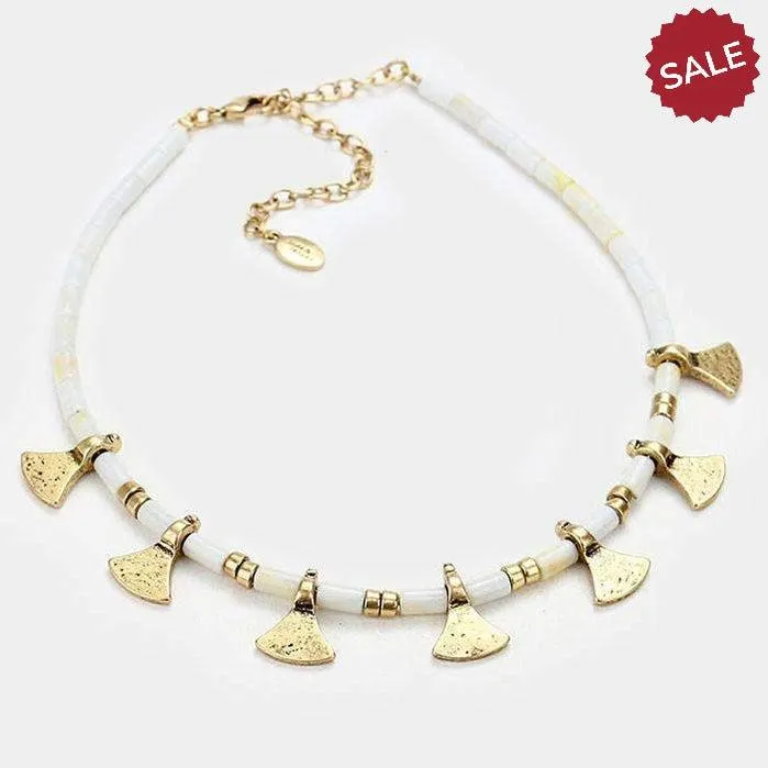 Gold & Ivory Metal Decor Choker Necklace