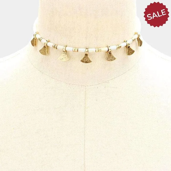 Gold & Ivory Metal Decor Choker Necklace