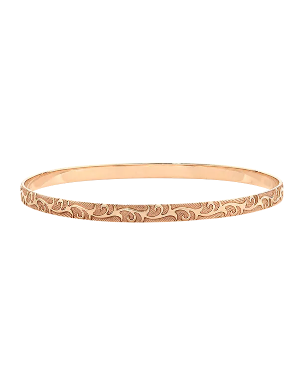 Gold Bangle - 10ct Rose Gold Embossed Solid Bangle - 782393