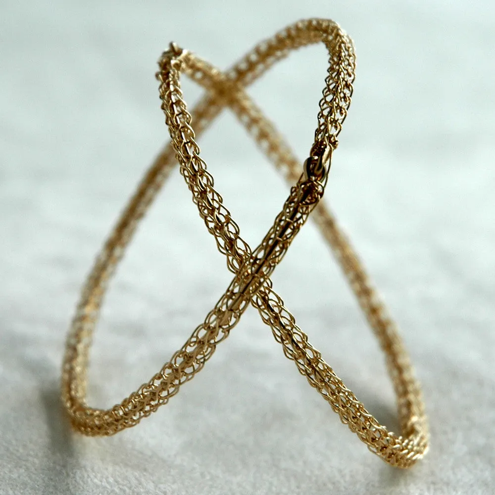 Gold bangle bracelet , wire crocheted bangle