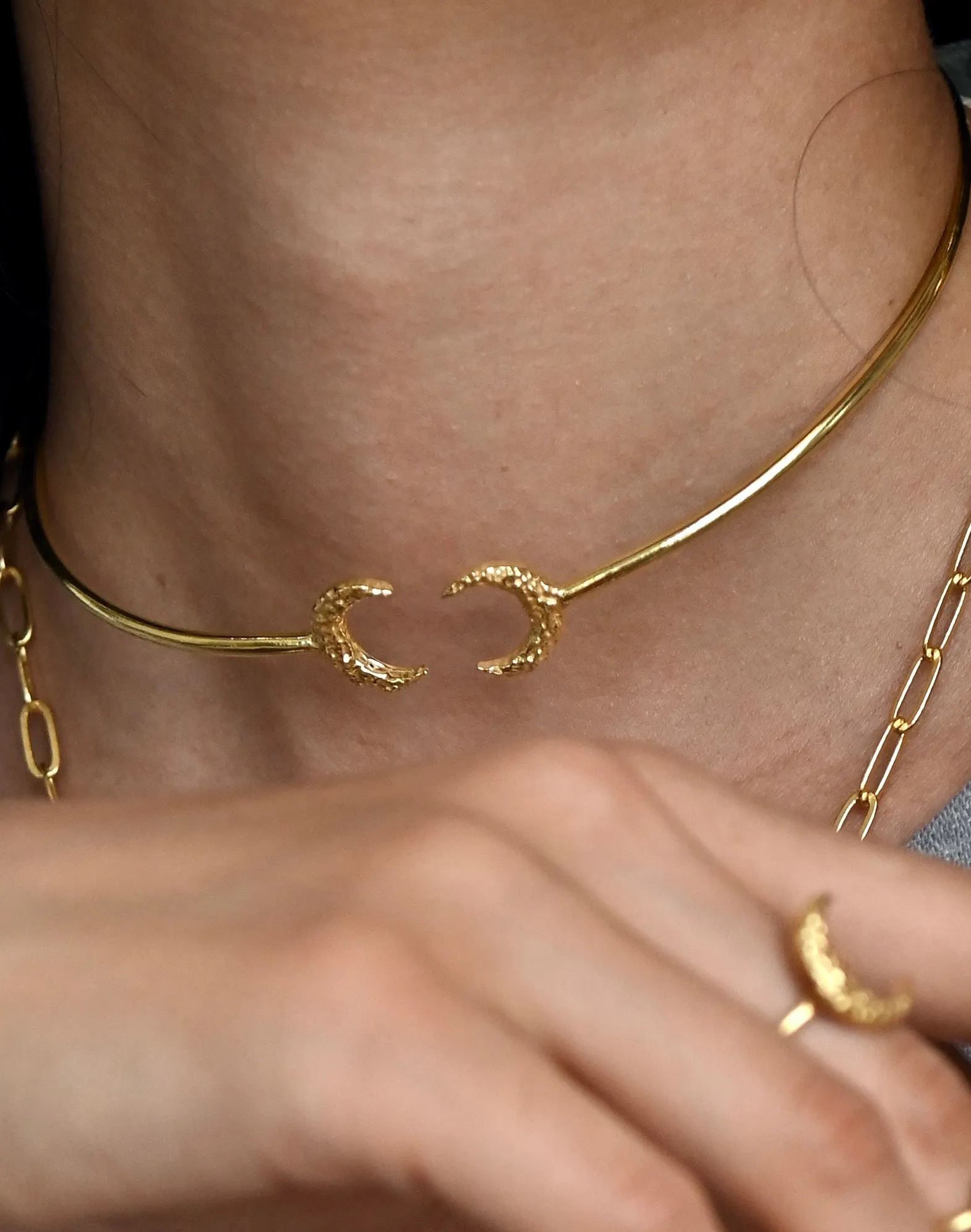 Gold Brass Hollow Moon Choker