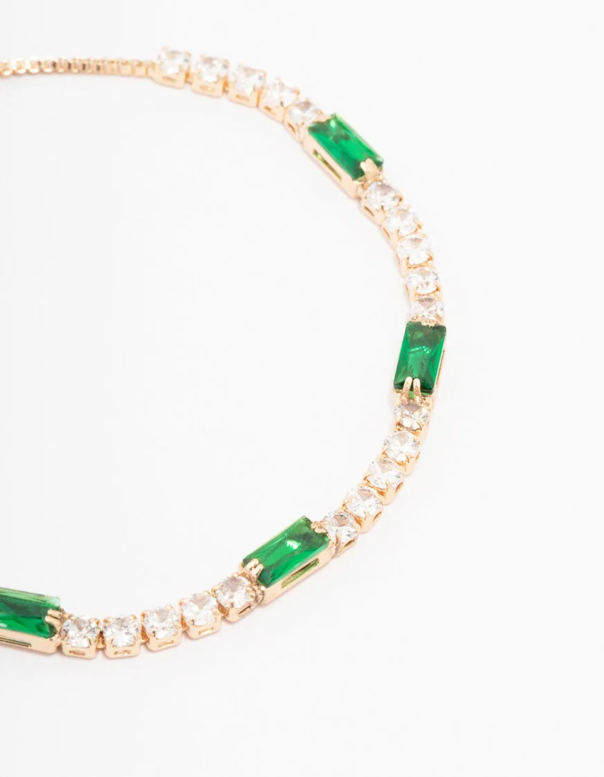 Gold Cubic Zirconia Emerald Toggle Bracelet