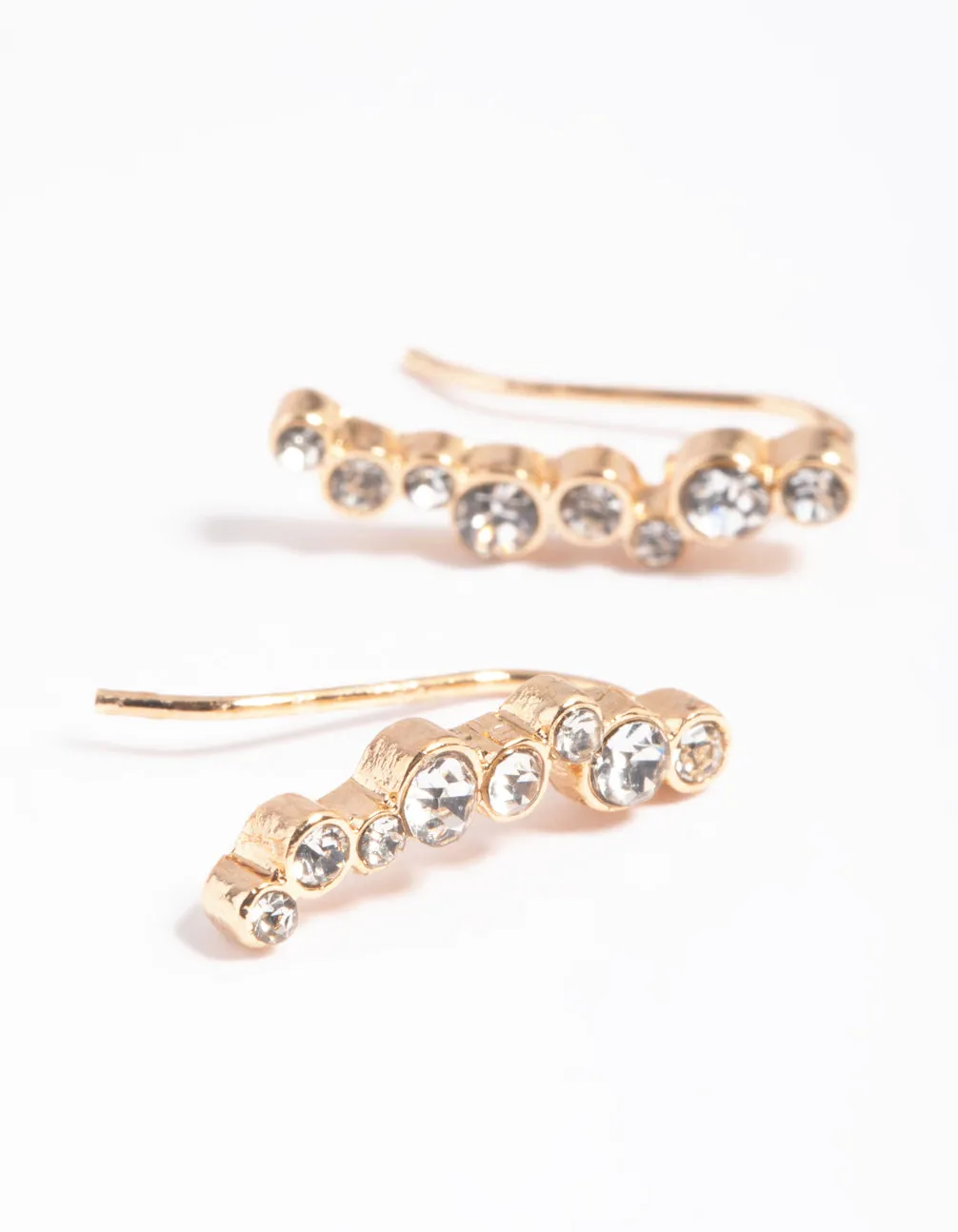 Gold Diamante Curved Crawler Jacket Earrings