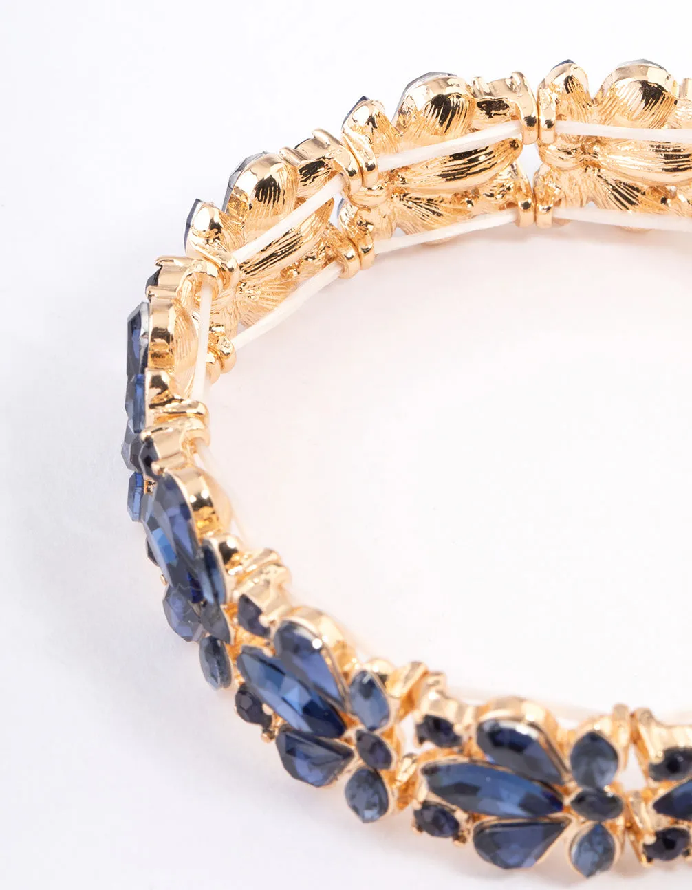 Gold Mixed Diamante Tear Drop Blue Stone Bracelet