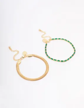 Gold Plated Baguette & Snake Bracelet Pack