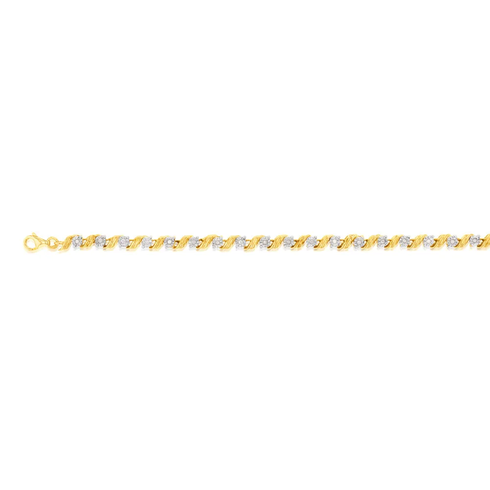 Gold Plated Sterling Silver 1/4 Carat Diamond Bracelet 18.5cm