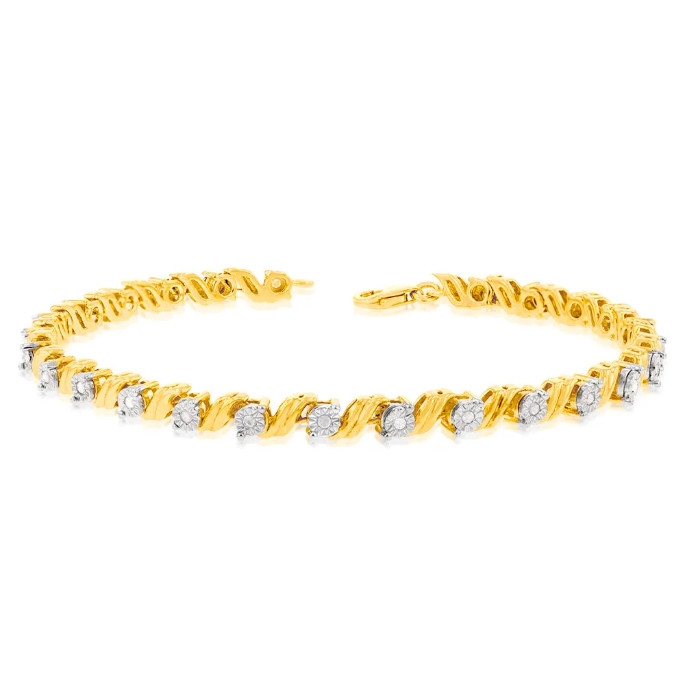 Gold Plated Sterling Silver 1/4 Carat Diamond Bracelet 18.5cm