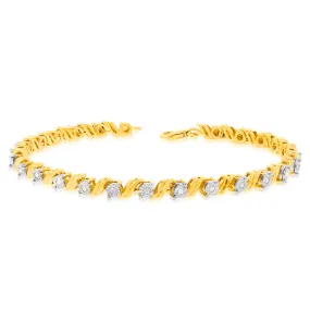 Gold Plated Sterling Silver 1/4 Carat Diamond Bracelet 18.5cm