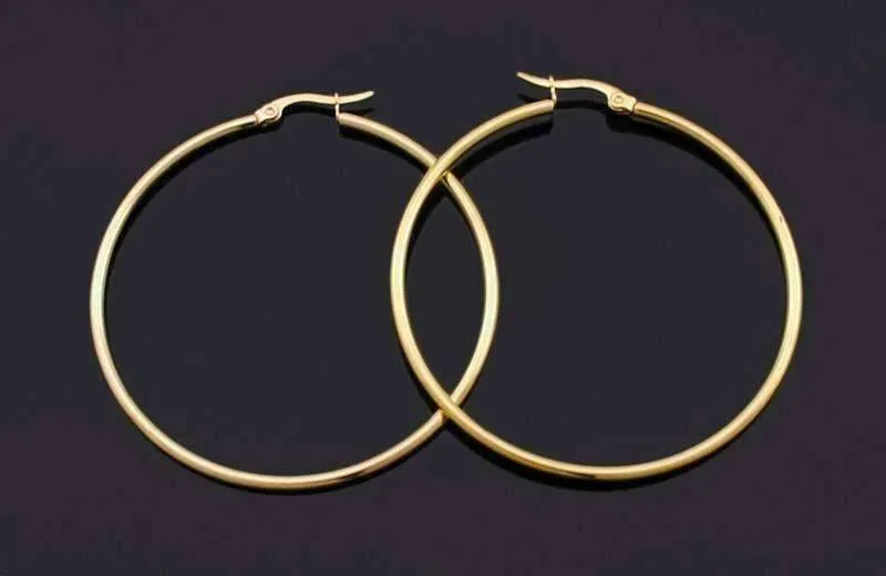 Gold Plated Tubular 316 Stainless Steel Round Classic Hoop Earrings Available in Four Sizes for Women