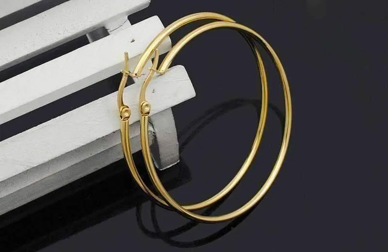 Gold Plated Tubular 316 Stainless Steel Round Classic Hoop Earrings Available in Four Sizes for Women