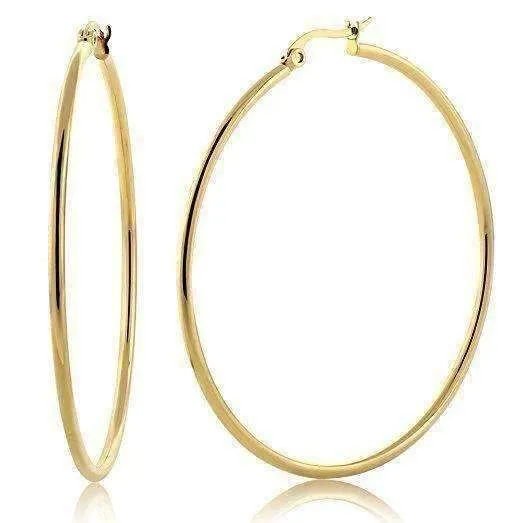 Gold Plated Tubular 316 Stainless Steel Round Classic Hoop Earrings Available in Four Sizes for Women