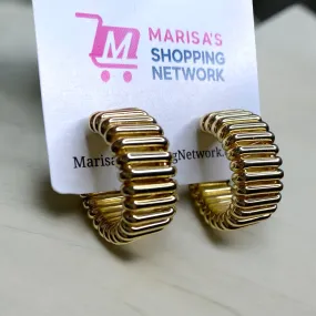 Gold Ribbed Hoop Earrings