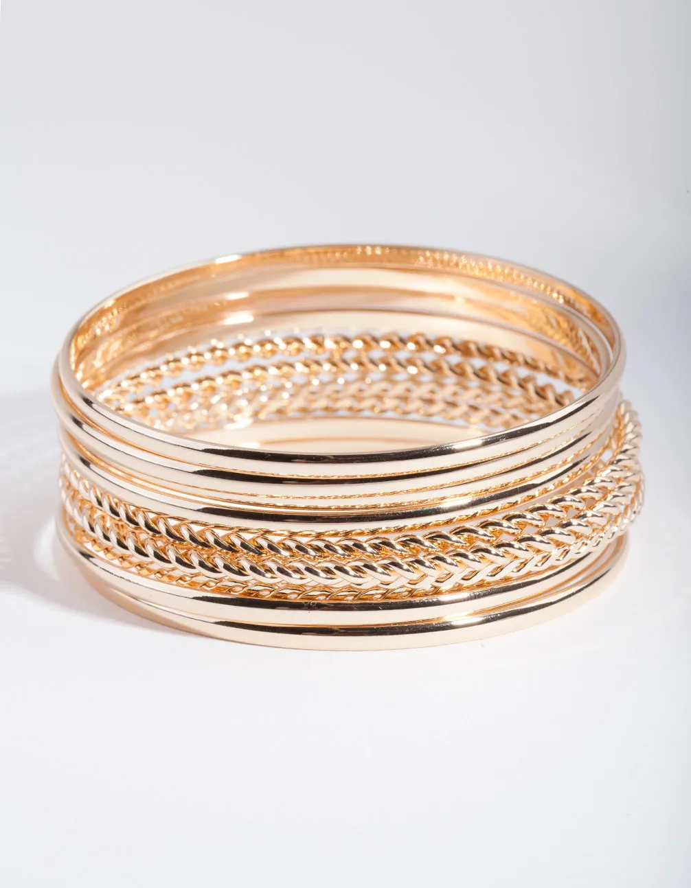 Gold Textured Twist Bangle 10-Pack