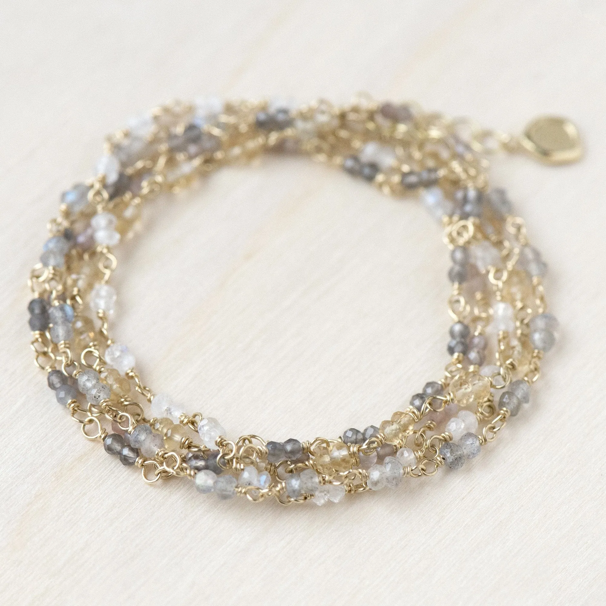 Gold Tied Ombre Gemstone Wrap Bracelet