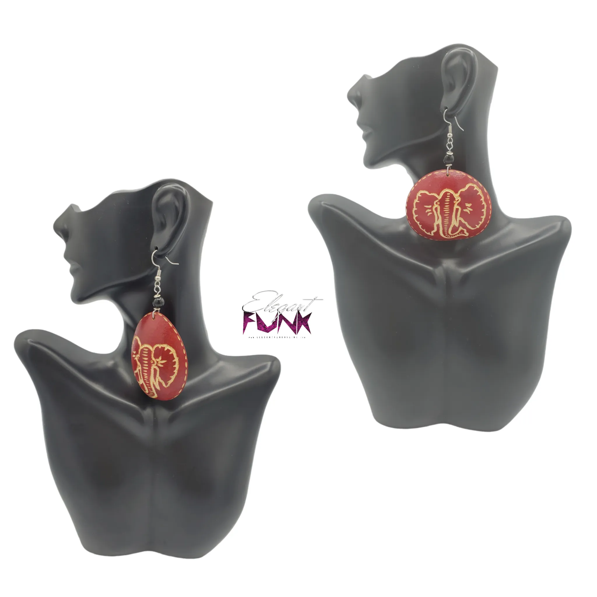 Gourd Calabash Earrings, Deep Red