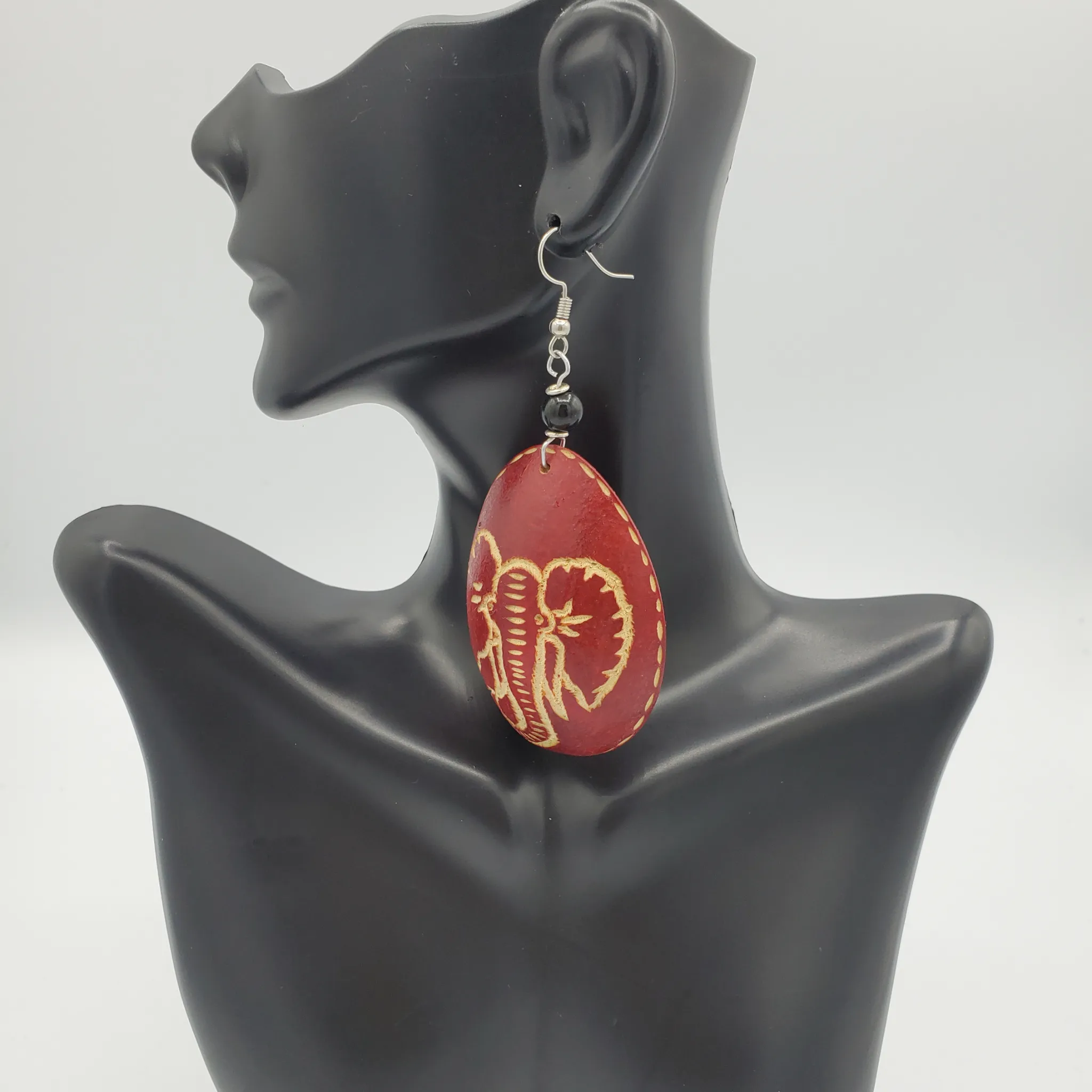 Gourd Calabash Earrings, Deep Red