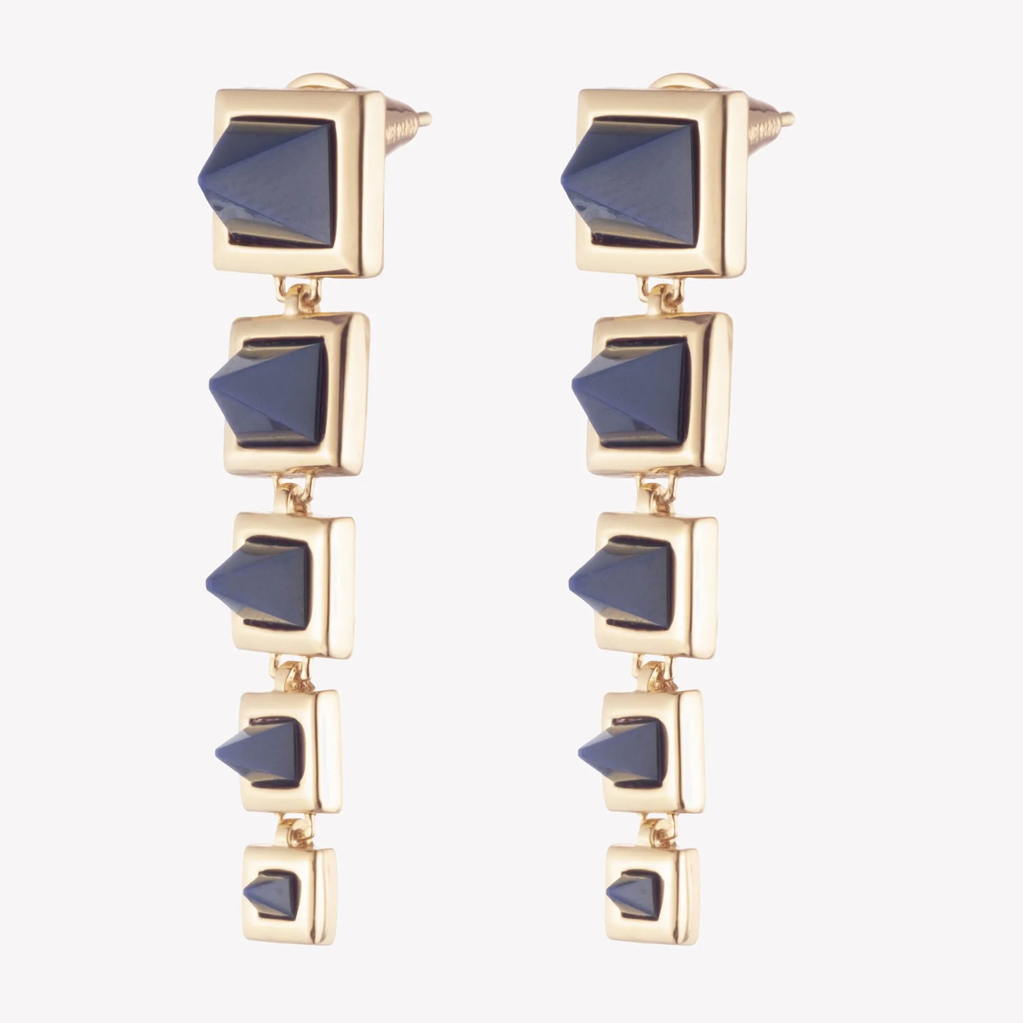 GRADUATED PYRAMID EARRINGS - LAPIS LAZULI