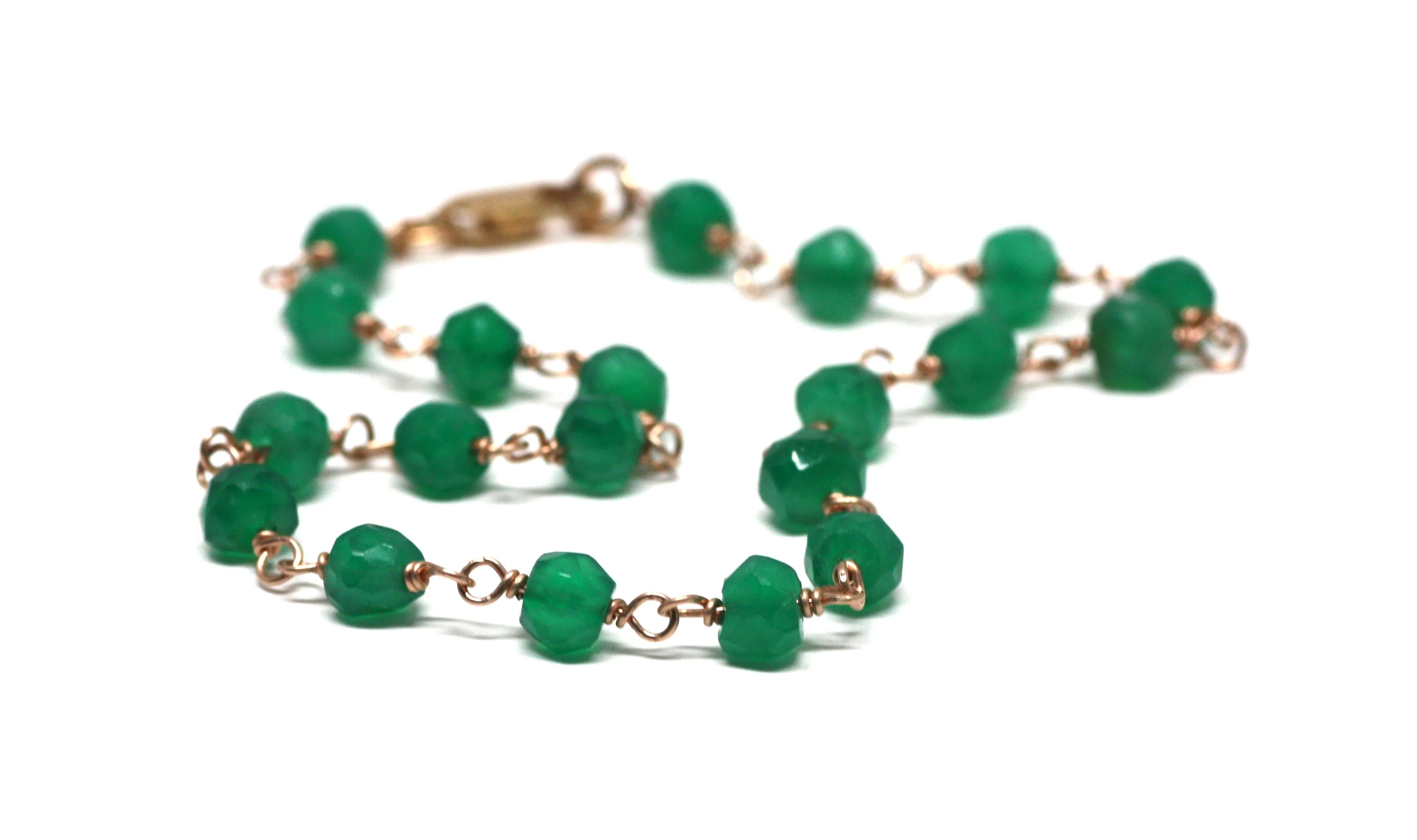 Green Onyx Bracelet in Wire Wrapped Rose Gold