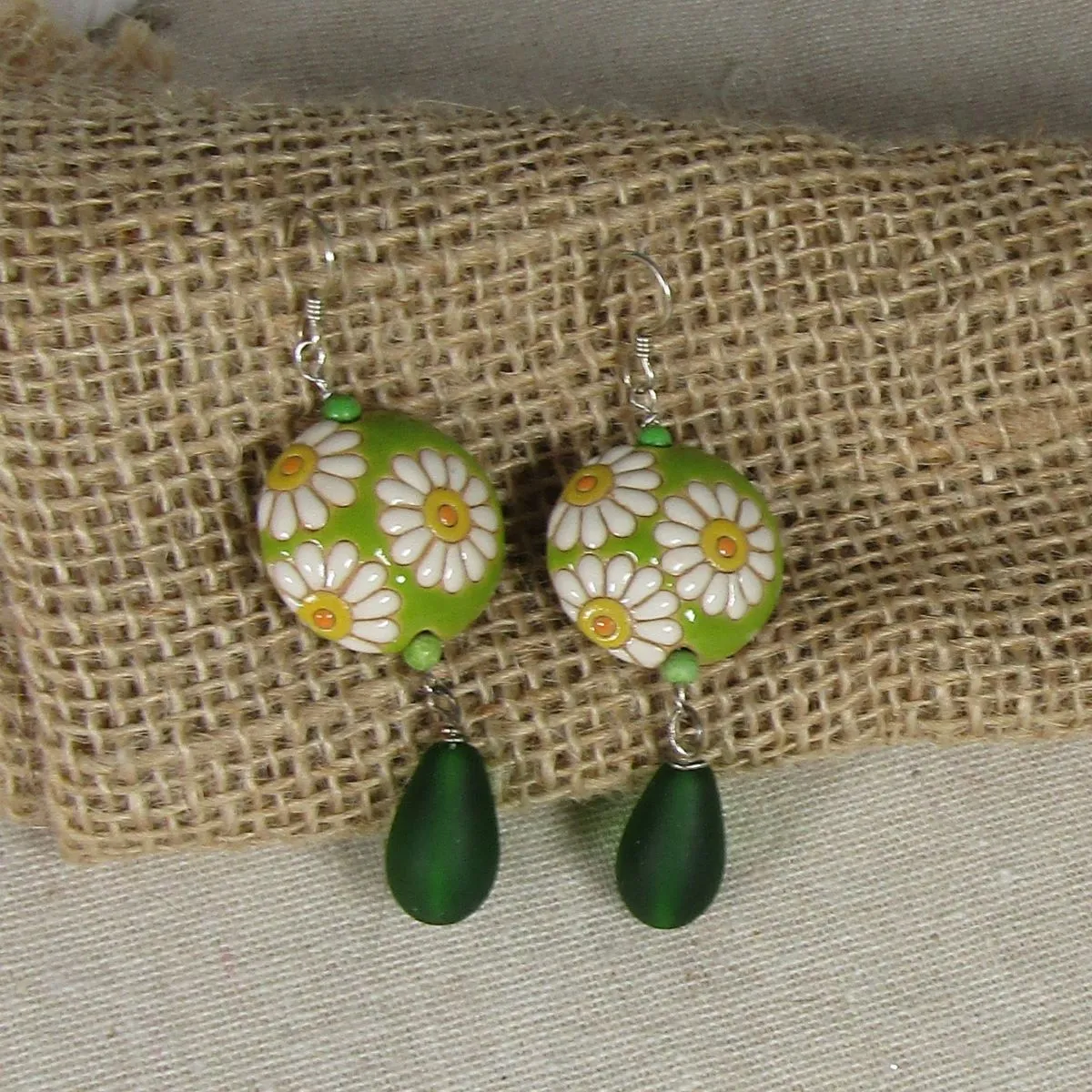 Green Ribbon Choker Bracelet Sun Flower Earrings Jewelry Set