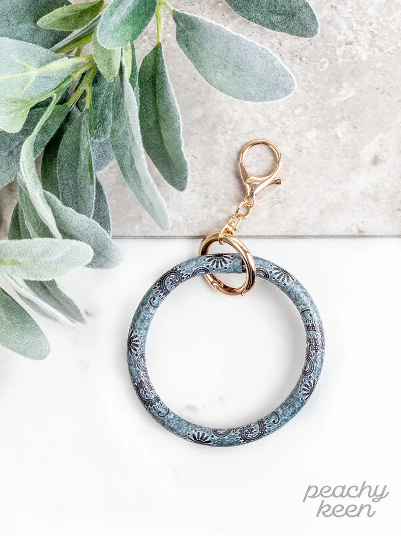 Grey & Navy Paisley Key Ring Bangle