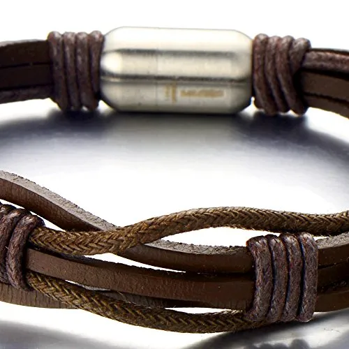 Hand-Made Brown Braided Leather Bangle Bracelet for Men, Featuring Stainless Steel Magnetic Clasp, Perfect for Casual Wear or Artisan-Themed Events