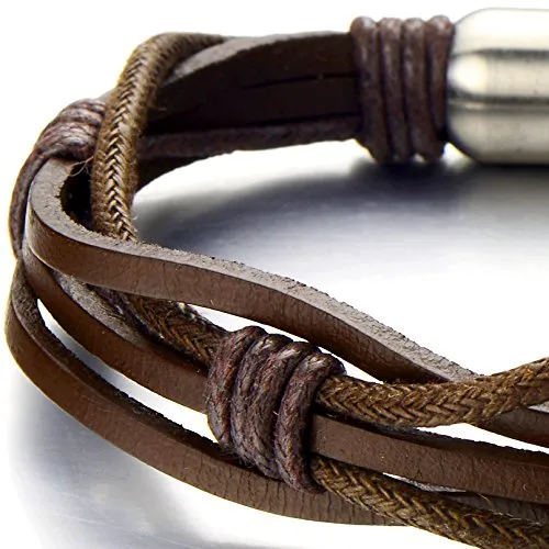 Hand-Made Brown Braided Leather Bangle Bracelet for Men, Featuring Stainless Steel Magnetic Clasp, Perfect for Casual Wear or Artisan-Themed Events