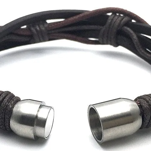 Hand-Made Brown Braided Leather Bangle Bracelet for Men, Featuring Stainless Steel Magnetic Clasp, Perfect for Casual Wear or Artisan-Themed Events