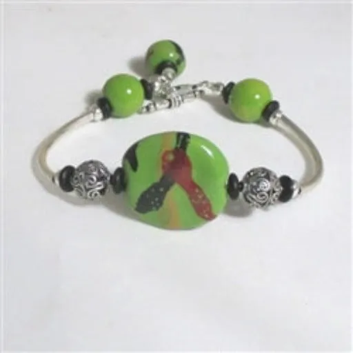 Handmade Apple Green African Kazuri Bangle Bracelet