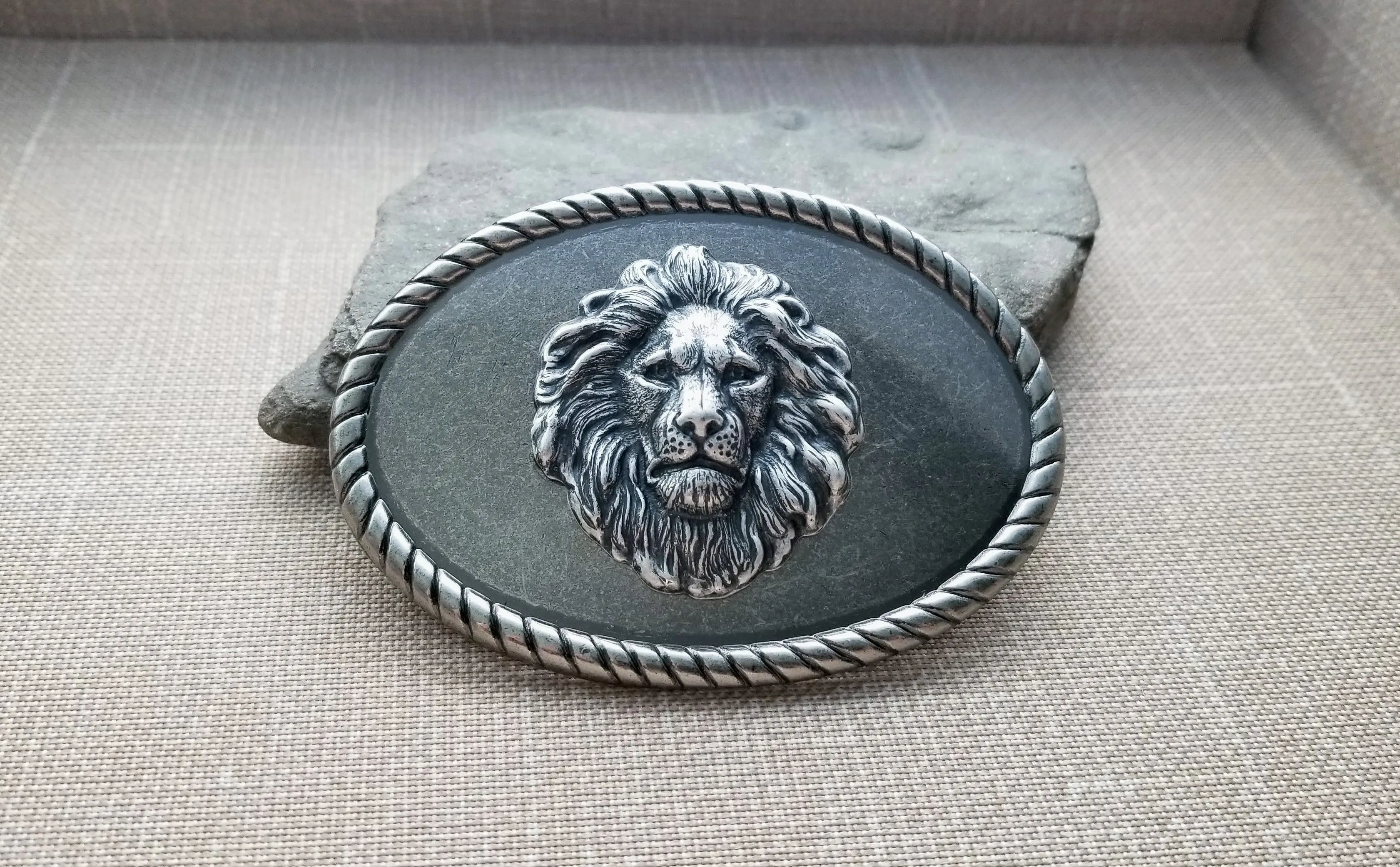 Handmade Oxidized Silver Brass Steampunk Lion Belt Buckle