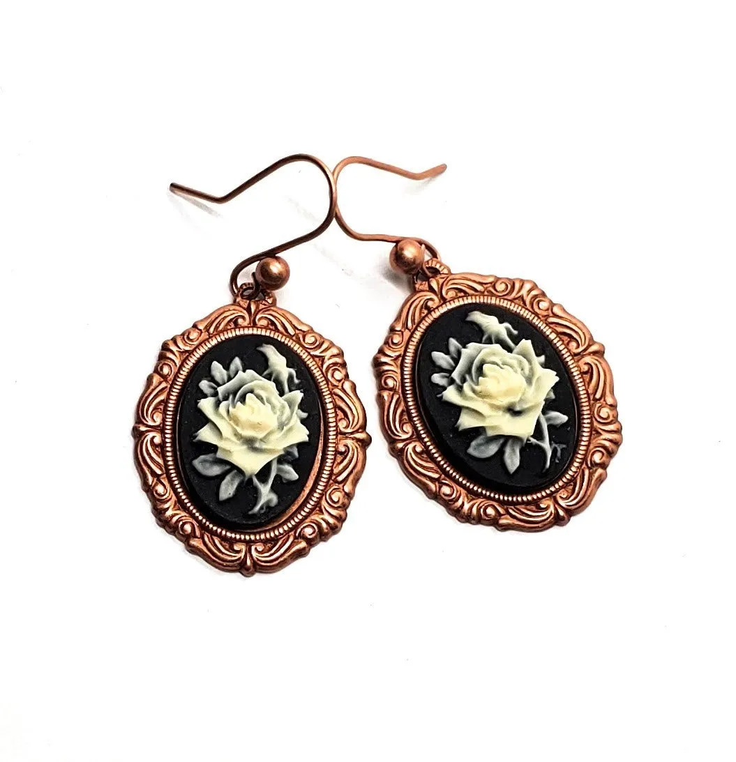 Handmade Rose Gold Rose Cameo Earrings