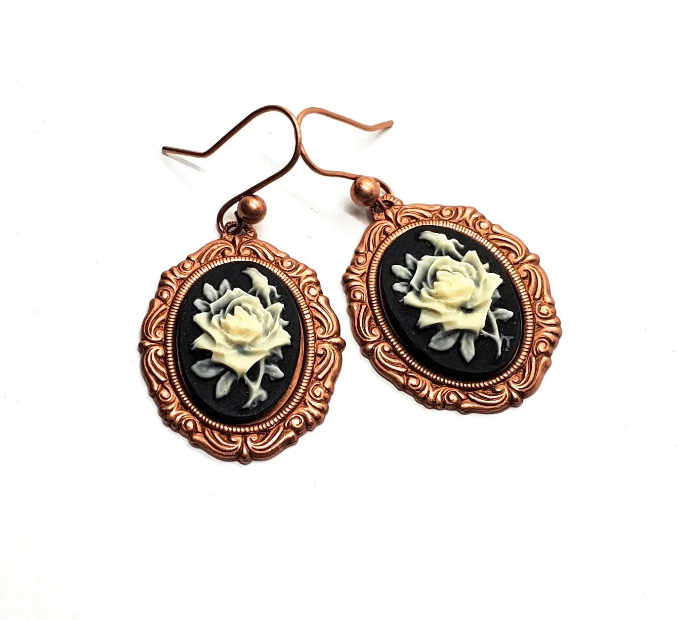 Handmade Rose Gold Rose Cameo Earrings