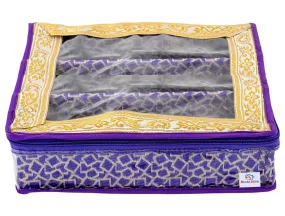 Heart Home Multi Saqare Design Laminated 3 Rod Box, Organizer For Bangle, Watches, Bracelets, Jewellery With Tranasparent Top (Purple)-47HH0346