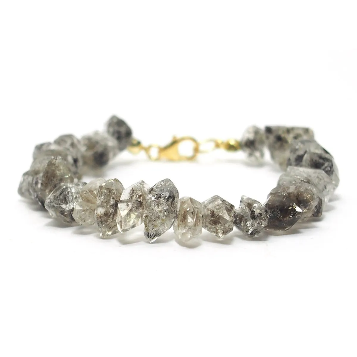 Herkimer Diamond Faceted Nugget Knotted Bracelet with Gold Filled Trigger Clasp