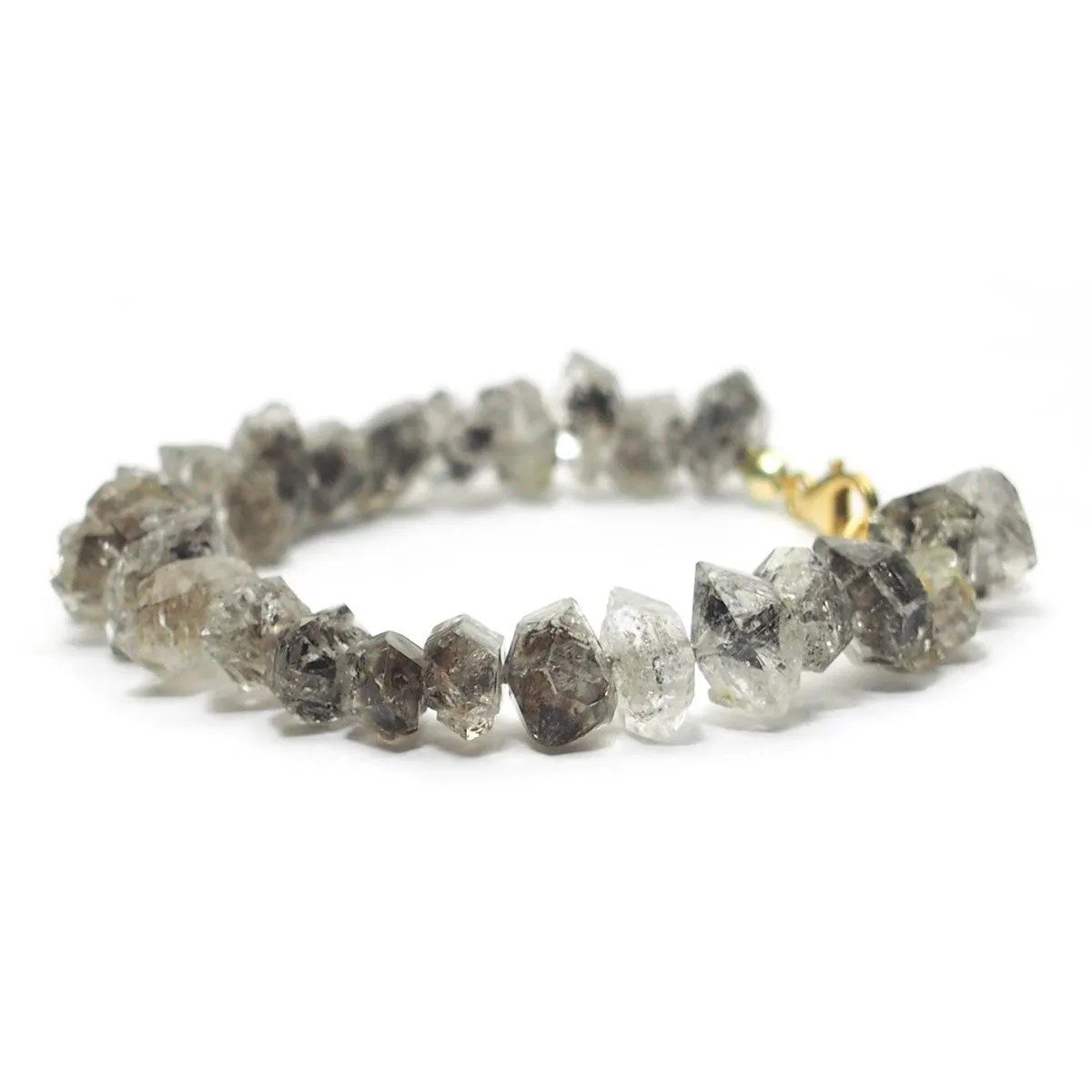 Herkimer Diamond Faceted Nugget Knotted Bracelet with Gold Filled Trigger Clasp