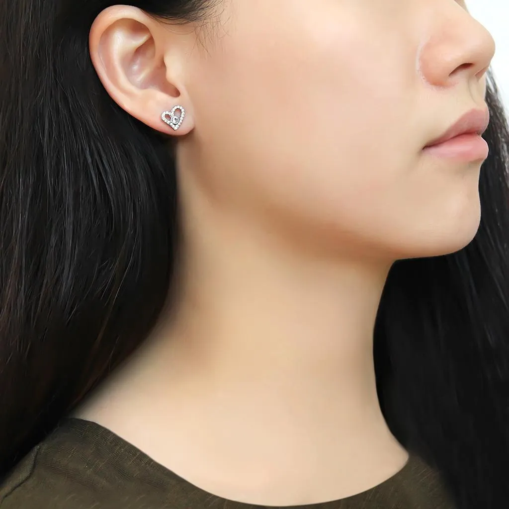 High polished (no plating) Stainless Steel Earrings with AAA Grade CZ in Clear for Women Clear Stone Color Style DA075