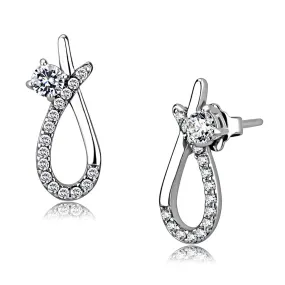 High polished (no plating) Stainless Steel Earrings with AAA Grade CZ in Clear for Women Clear Stone Color Style DA196