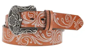 Hooey 'Paloma' Distressed Tan with Ivory Filigree Embossed Leather Belt HWBLT006