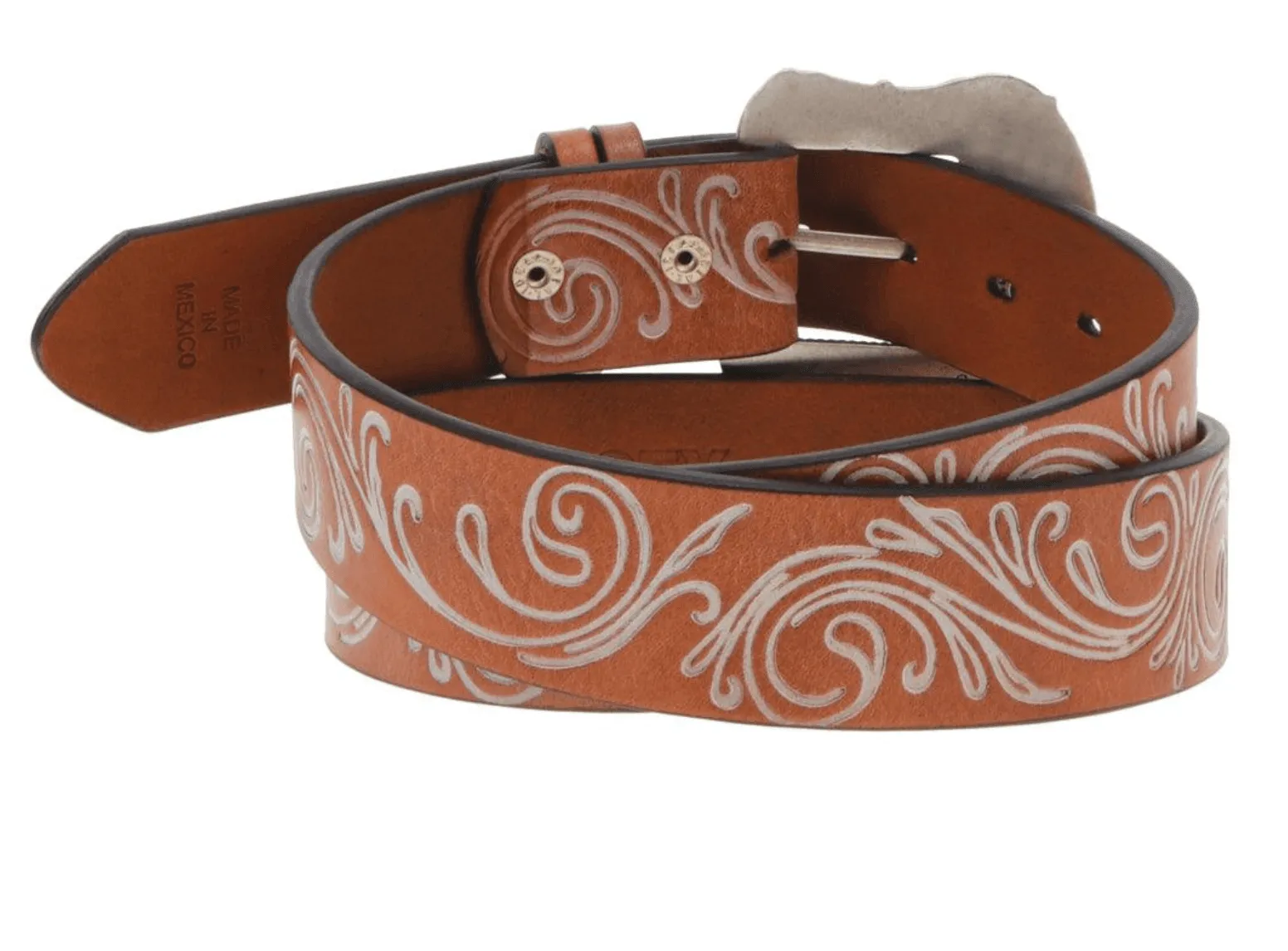 Hooey 'Paloma' Distressed Tan with Ivory Filigree Embossed Leather Belt HWBLT006