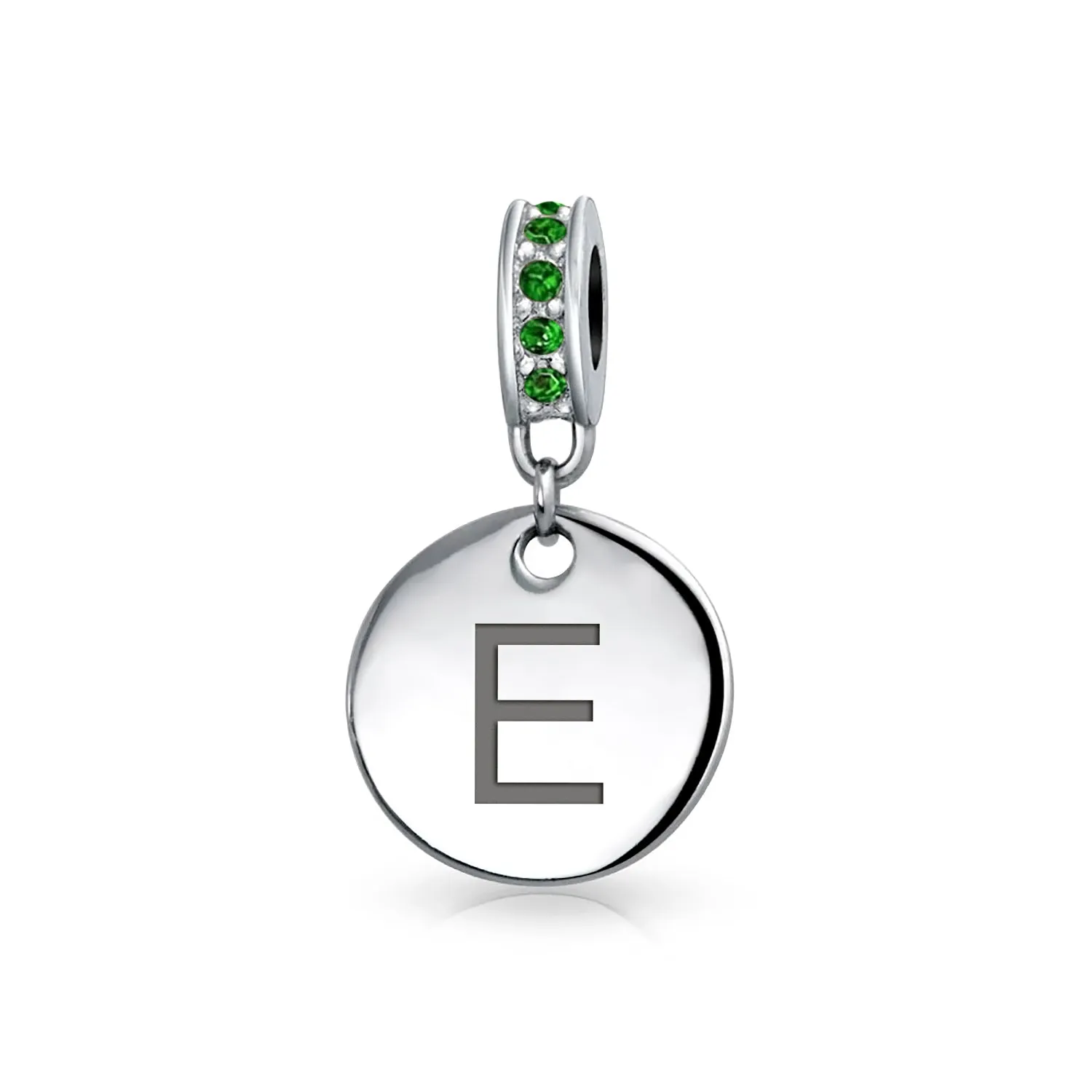 Initial Alphabet Bead Charm Green Crystal Sterling Silver Simulated Emerald Birthstone