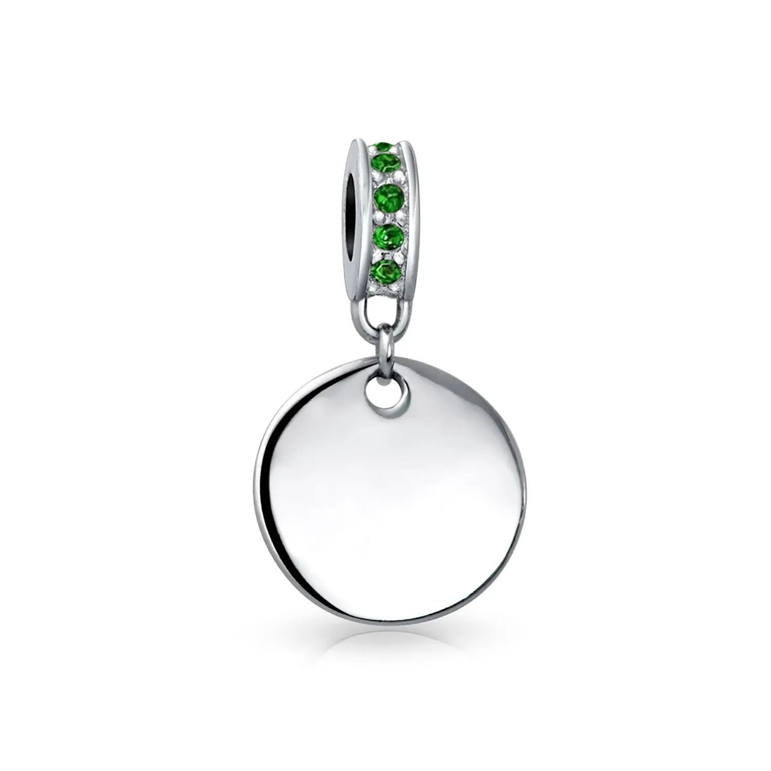 Initial Alphabet Bead Charm Green Crystal Sterling Silver Simulated Emerald Birthstone