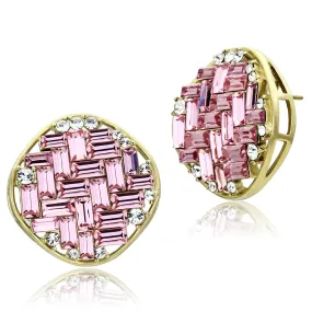 IP Gold(Ion Plating) Brass Earrings with Top Grade Crystal in Rose for Women Rose Stone Color Style GL348