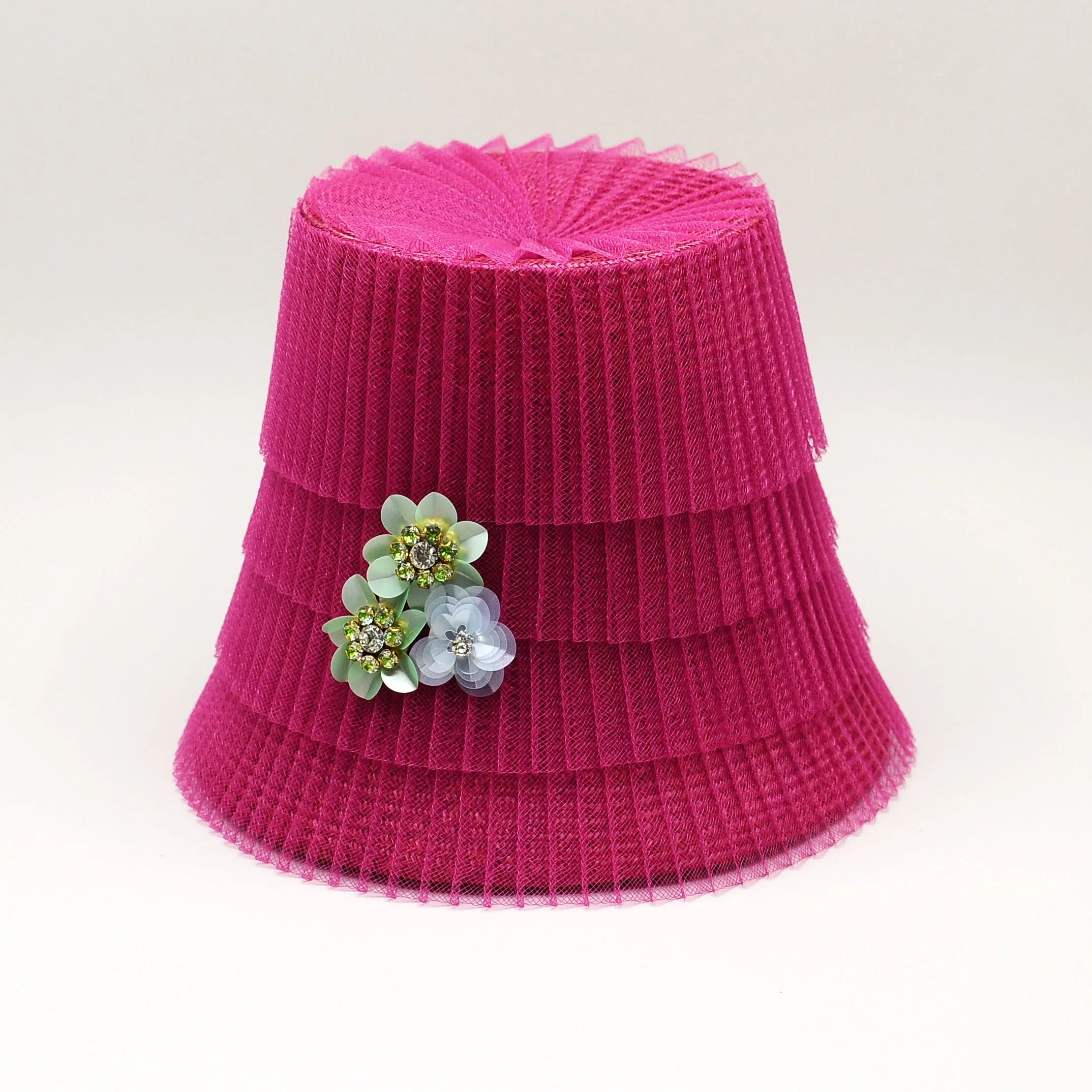 Iroquois: Hot Pink Pleated Bucket Hat with Beads