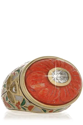 ISHARYA JAISEL Round Coral Enamel Ring