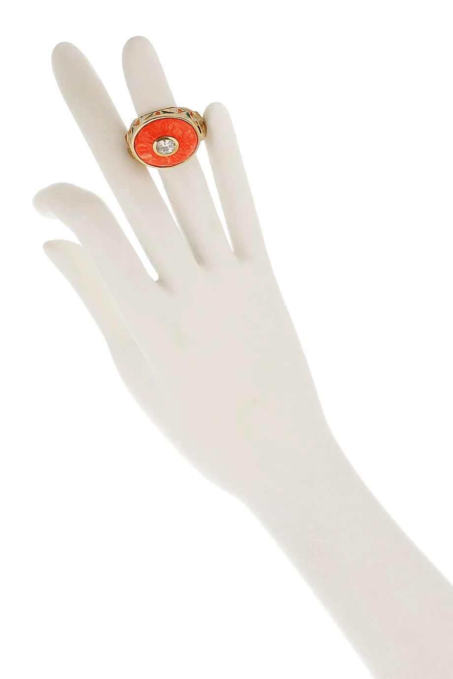 ISHARYA JAISEL Round Coral Enamel Ring