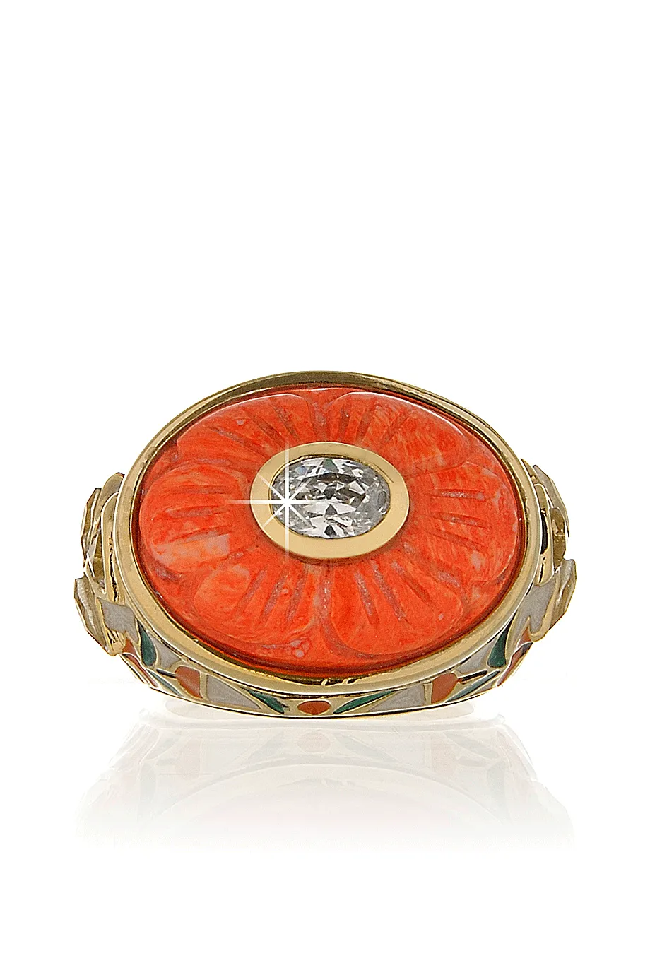 ISHARYA JAISEL Round Coral Enamel Ring