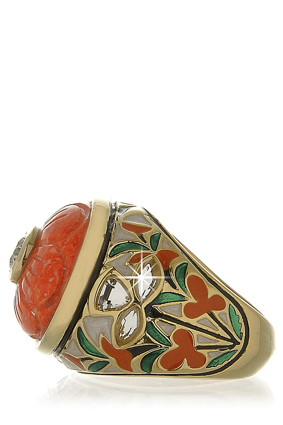 ISHARYA JAISEL Round Coral Enamel Ring