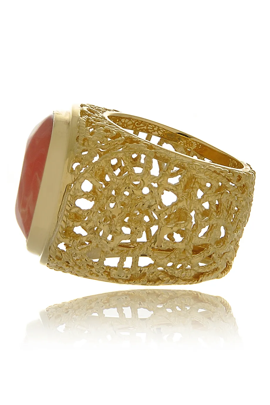 ISHARYA ROUND SWIRL Coral Gold Filigree Ring