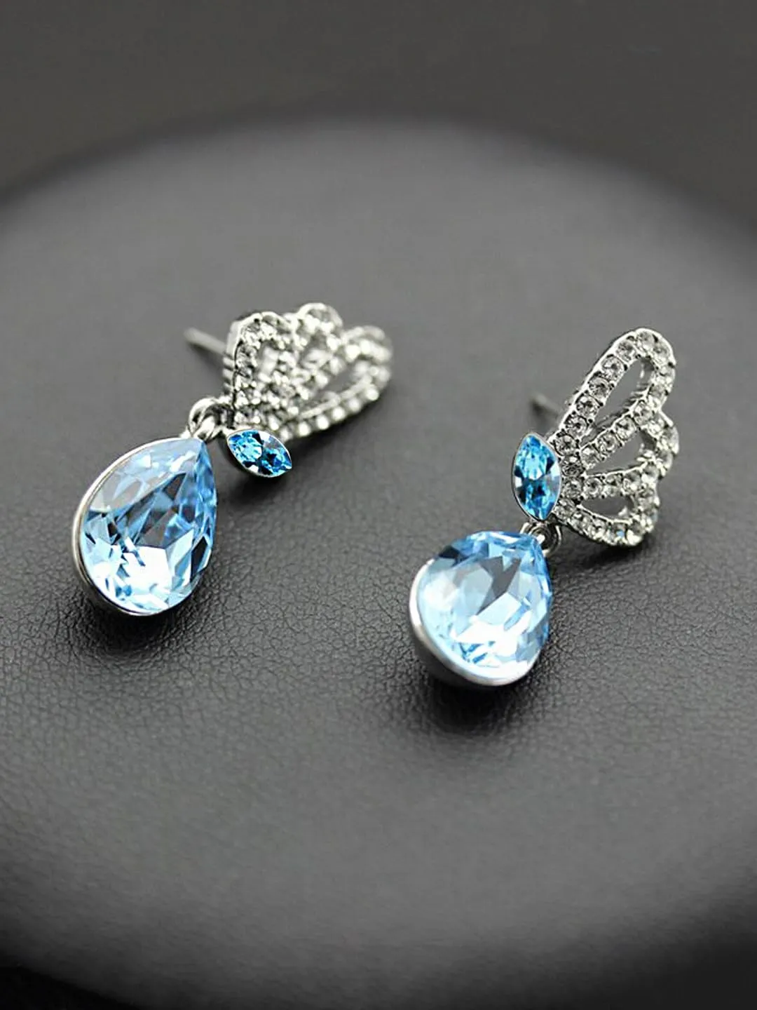 Kairangi Drop Earrings for Women Blue Crystal Butterfly Drop Earrings Silver Plated Splendid Drop Earrings for Women and Girls