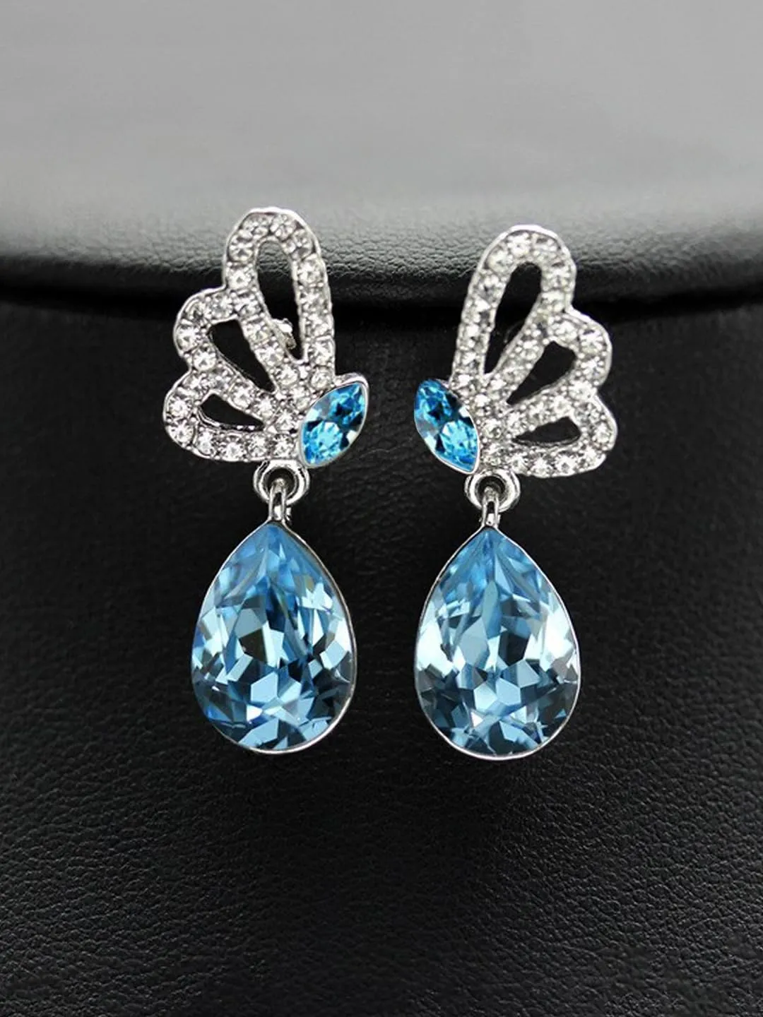 Kairangi Drop Earrings for Women Blue Crystal Butterfly Drop Earrings Silver Plated Splendid Drop Earrings for Women and Girls